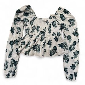 Hollister White and Green Floral Peplum Top